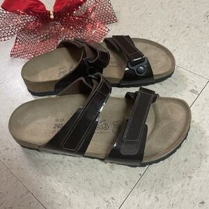 BIRKI'S Birkenstock Madura Brown Patent Leather Sandals Sz 38 US 7-7.5 Narrow